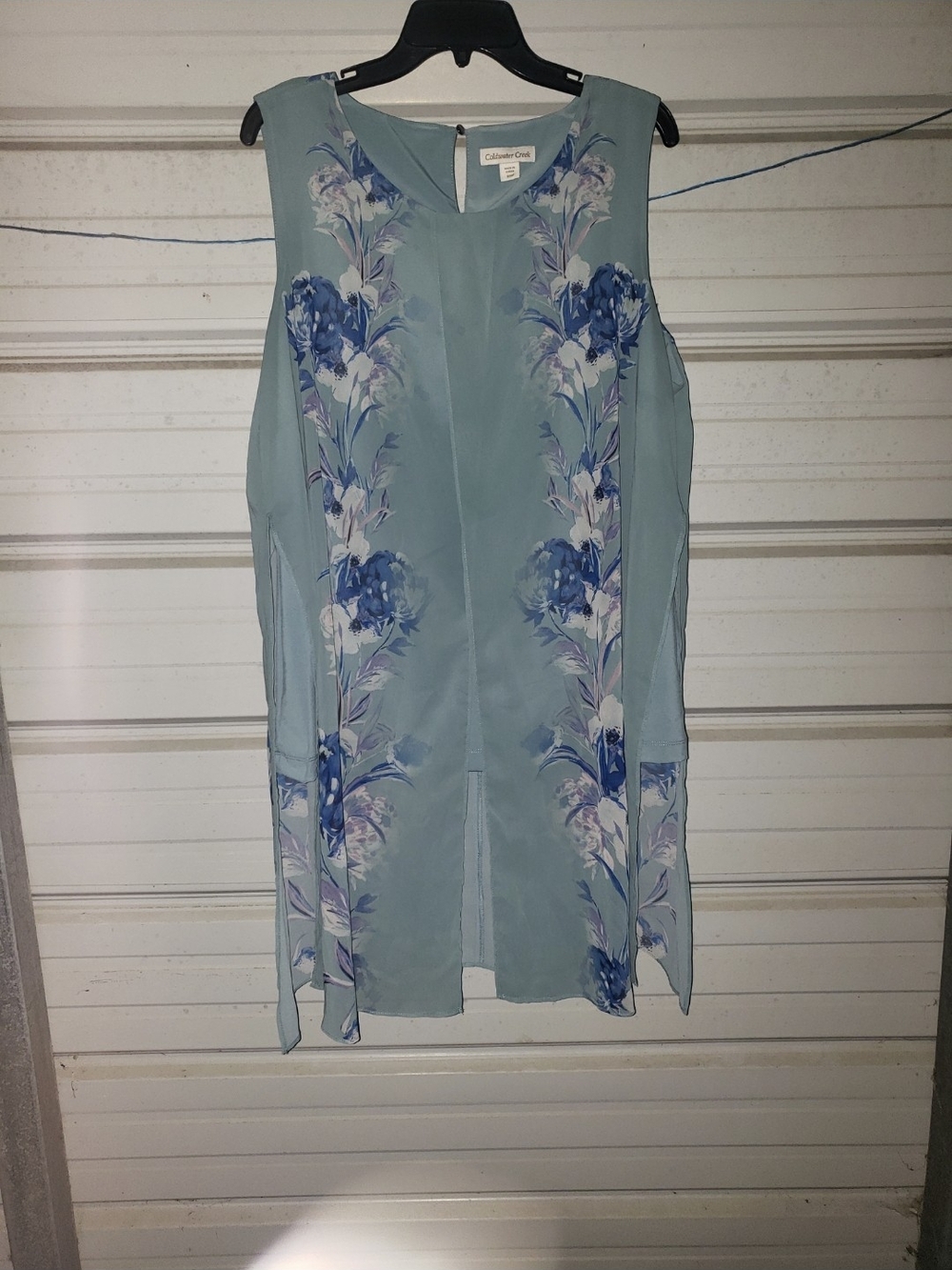 Plus Size 18 Coldwater Creek Sleeveless Floral Tunic Long Tank Top Blouse Blue